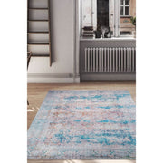 Vintage Cotton Area Rug - Blue Soft Microfiber Carpet | Washable Non Slip Rug