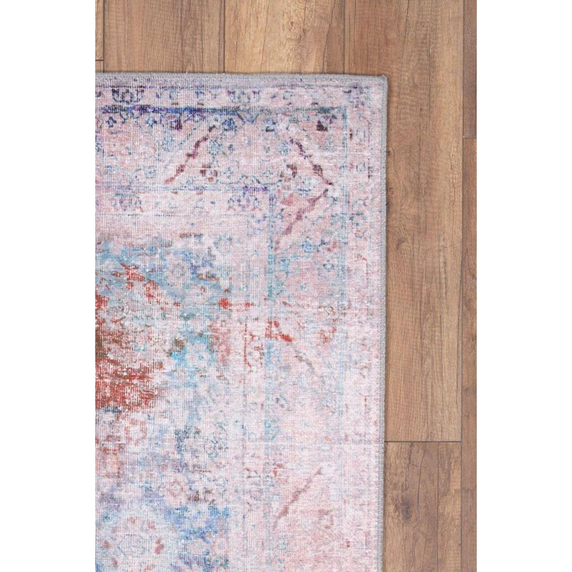 Vintage Cotton Area Rug - Washable Non Slip Orange Microfiber Carpet for Living Room