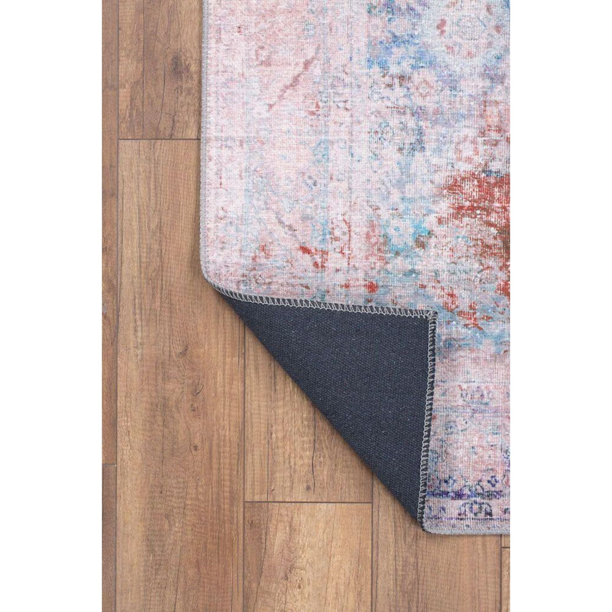 Vintage Cotton Area Rug - Washable Non Slip Orange Microfiber Carpet for Living Room