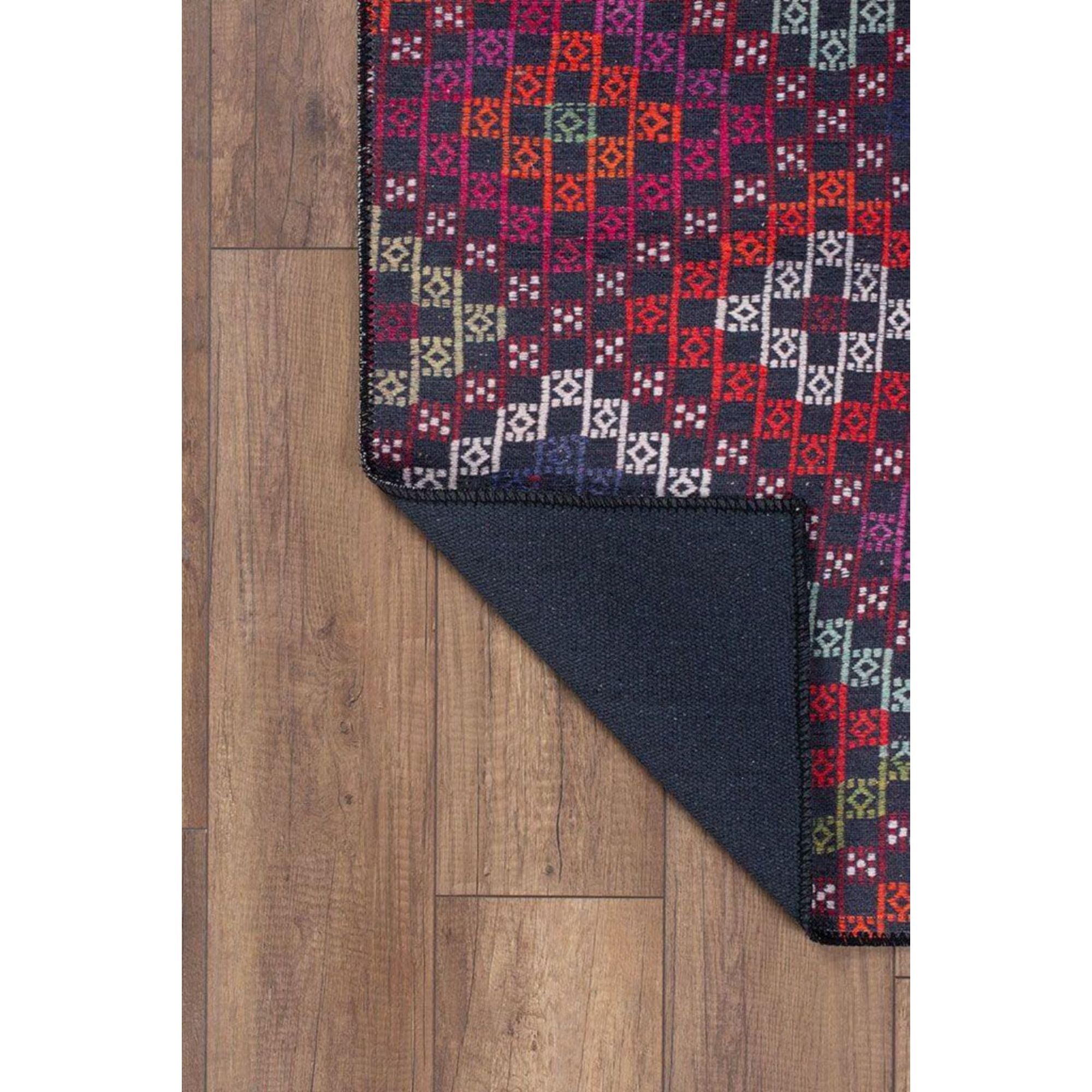 Red Tribal Area Rug – Washable Non Slip Cotton Area Rug with Soft Microfiber