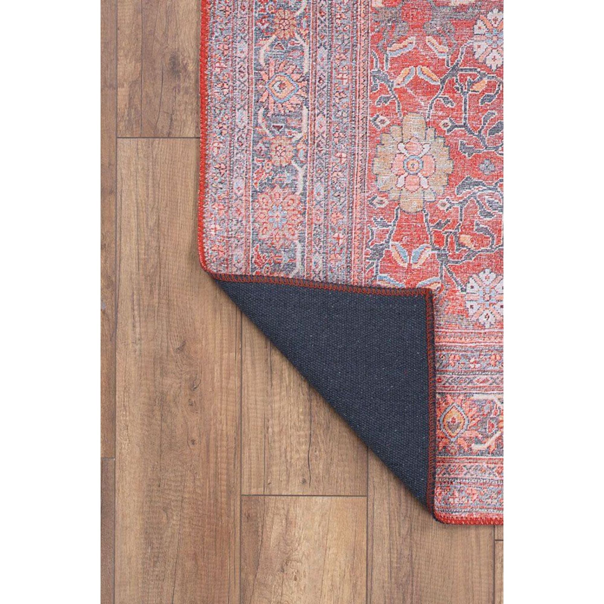 Ethnic Cotton Area Rug – Washable Non Slip Red Patterned Decorative Floor Covering