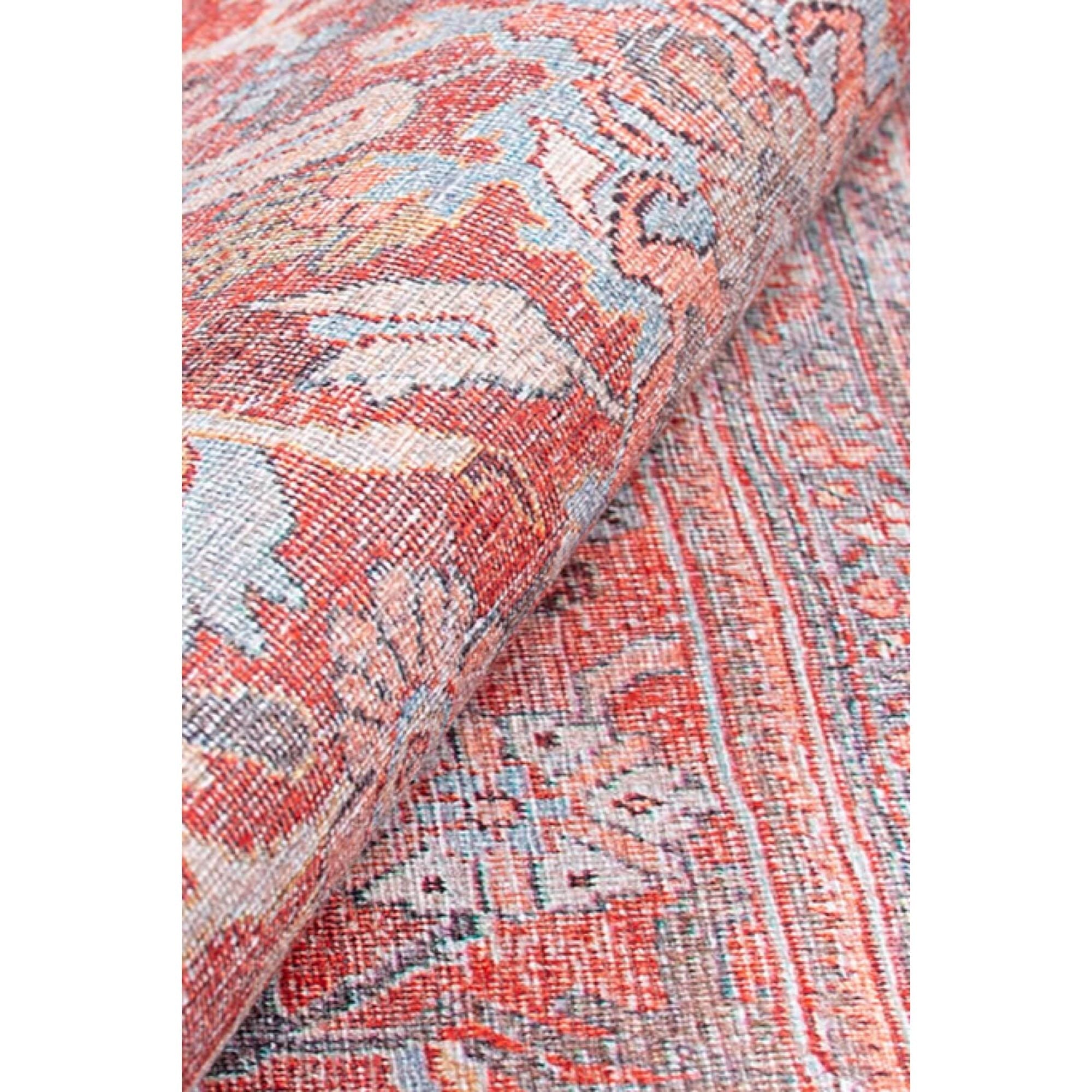Ethnic Cotton Area Rug – Washable Non Slip Red Patterned Decorative Floor Covering