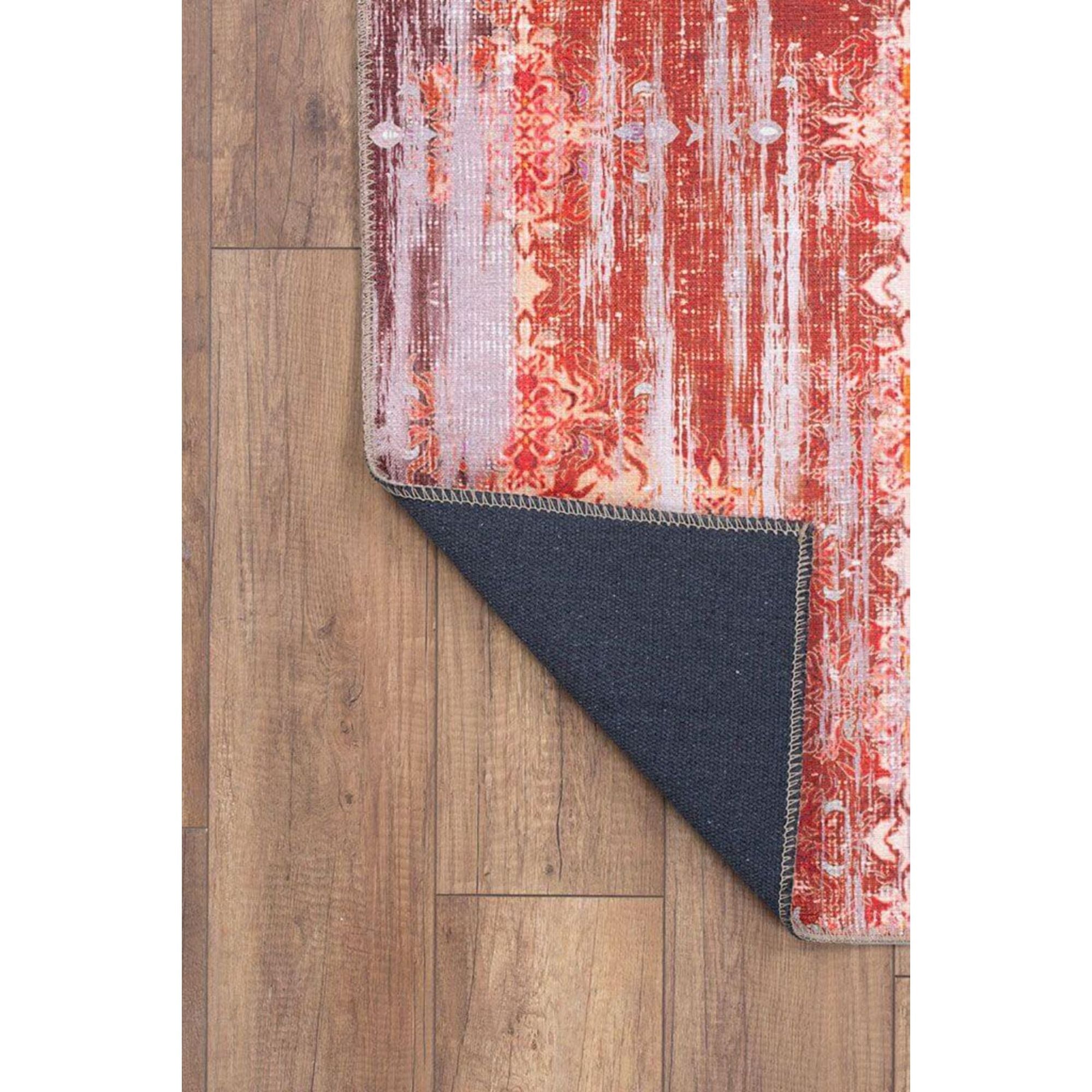 Vintage Cotton Area Rug - Washable Non Slip Red Microfiber Carpet for Living Room