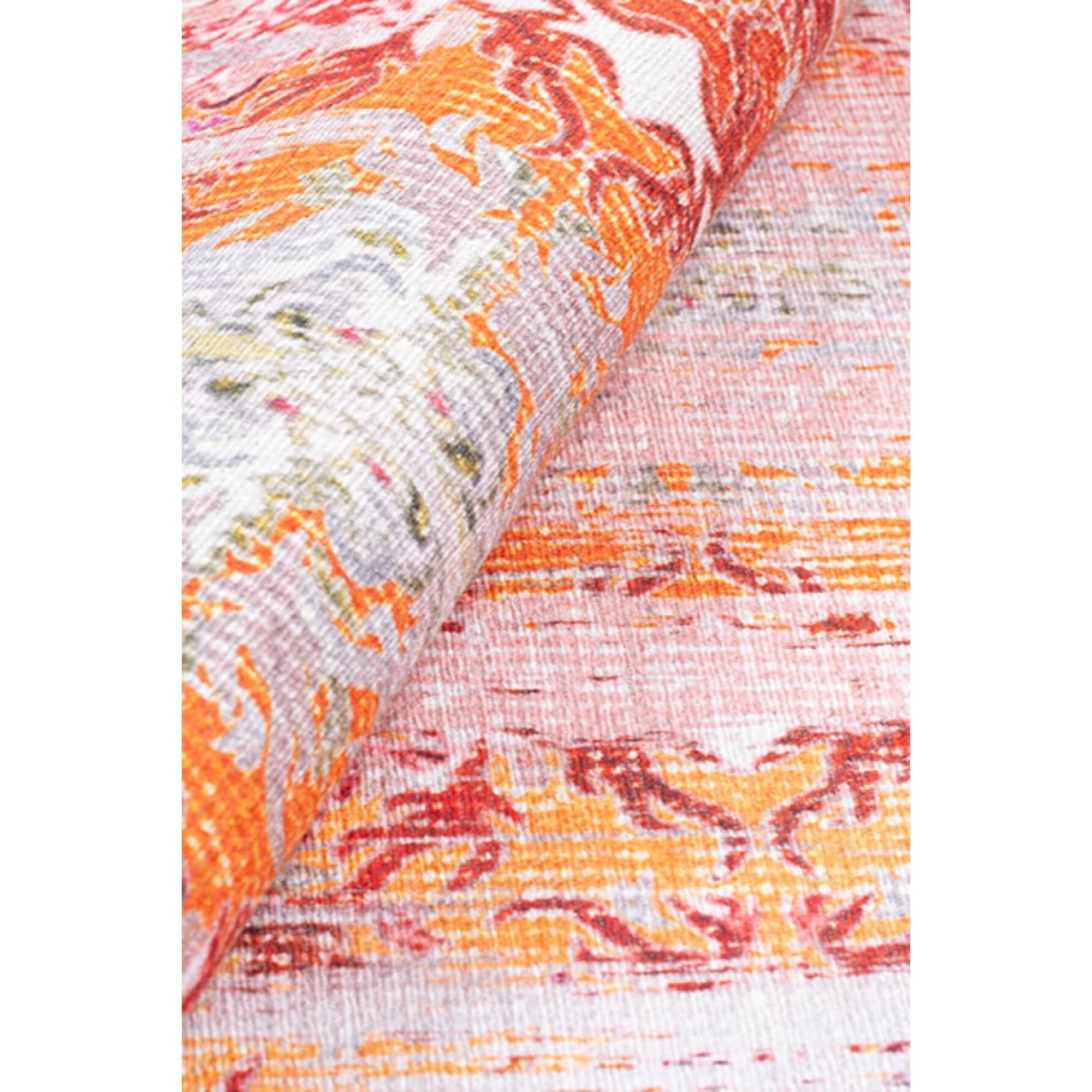 Vintage Cotton Area Rug - Washable Non Slip Red Microfiber Carpet for Living Room