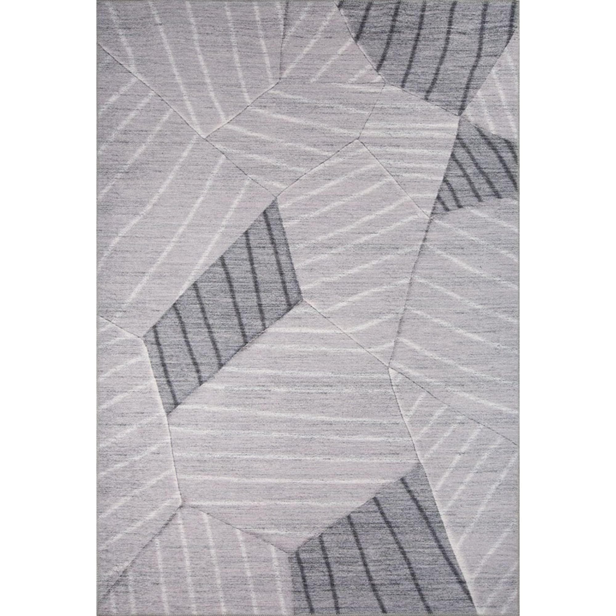 Digital Print Area Rug - Grey Cotton Geometric Washable Non Slip Carpet
