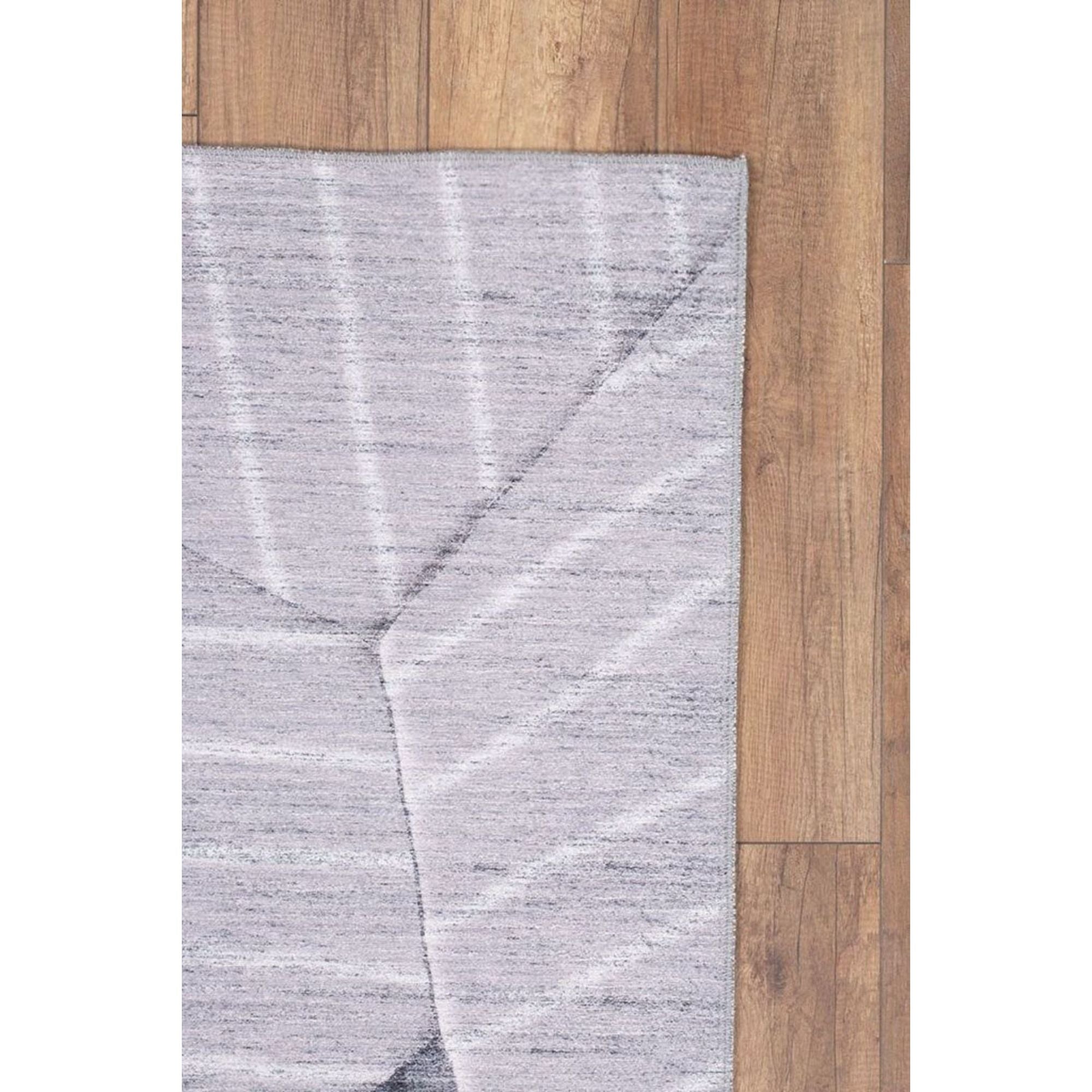 Digital Print Area Rug - Grey Cotton Geometric Washable Non Slip Carpet