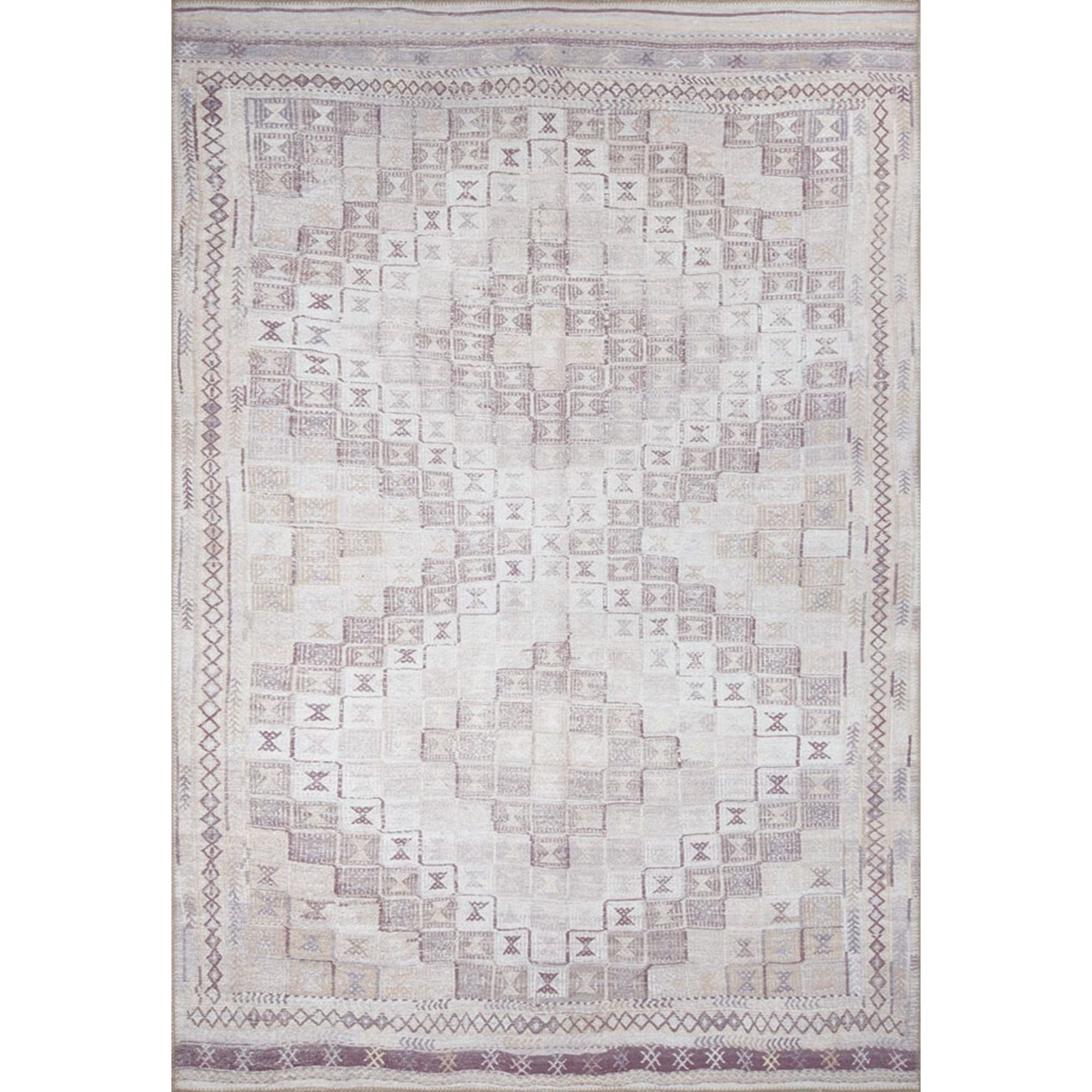 Digital Print Area Rug - Beige Geometric Cotton Washable Non Slip Carpet