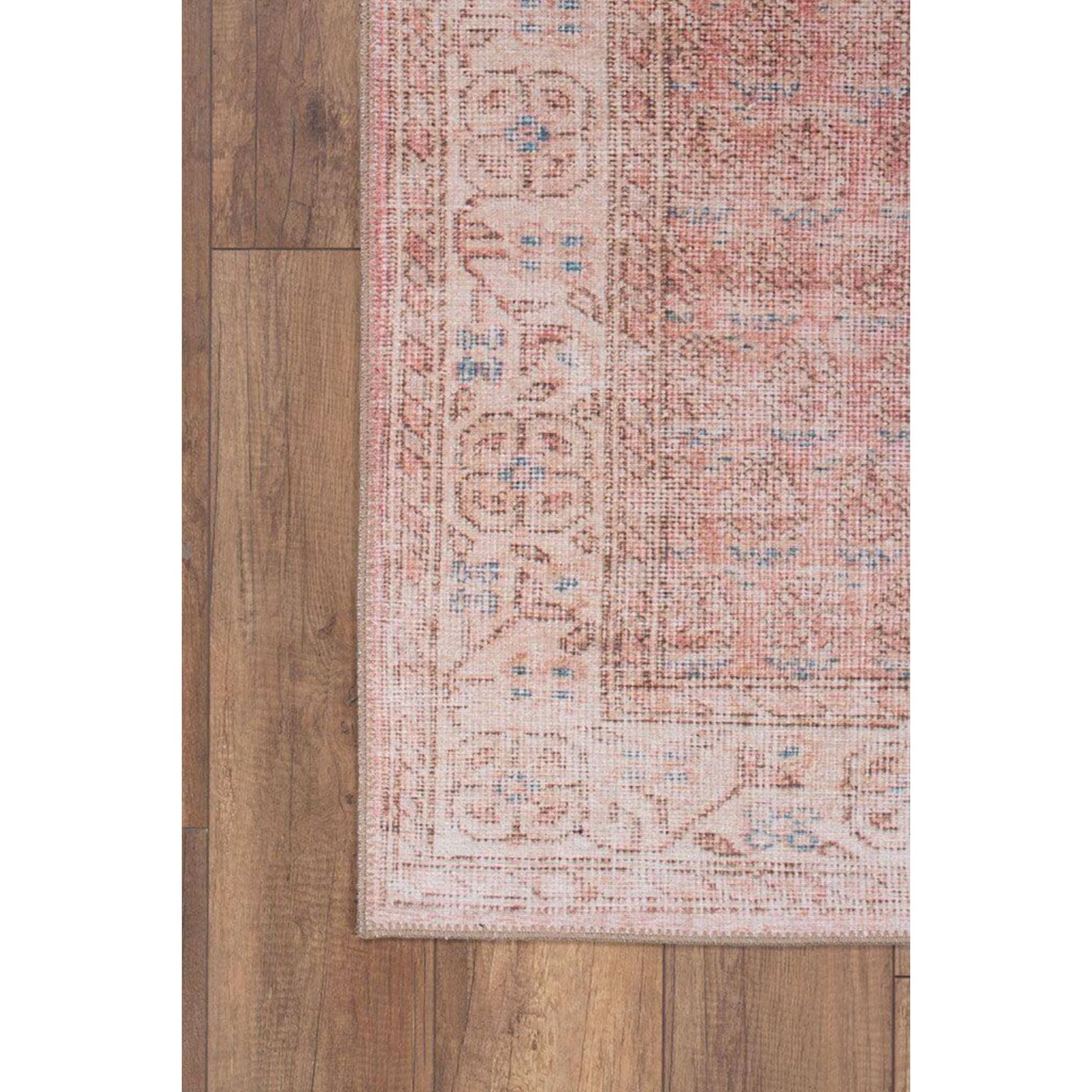 Pink Vintage Area Rug – Washable Non Slip Cotton Soft Microfiber Carpet