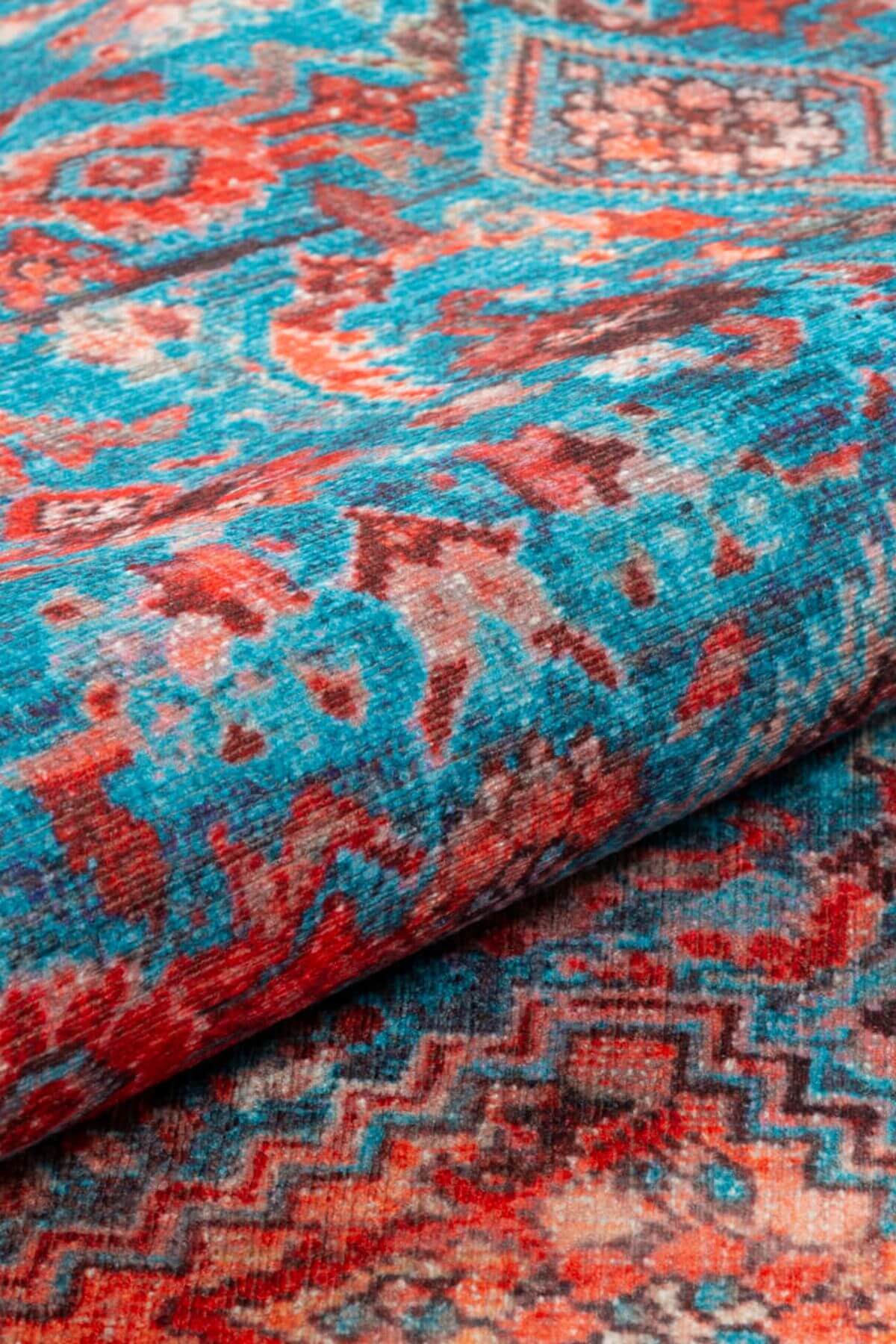 Digital Print Area Rug – Washable Non Slip Orange Medallion Cotton Rug