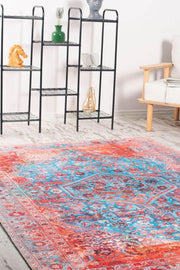 Digital Print Area Rug – Washable Non Slip Orange Medallion Cotton Rug