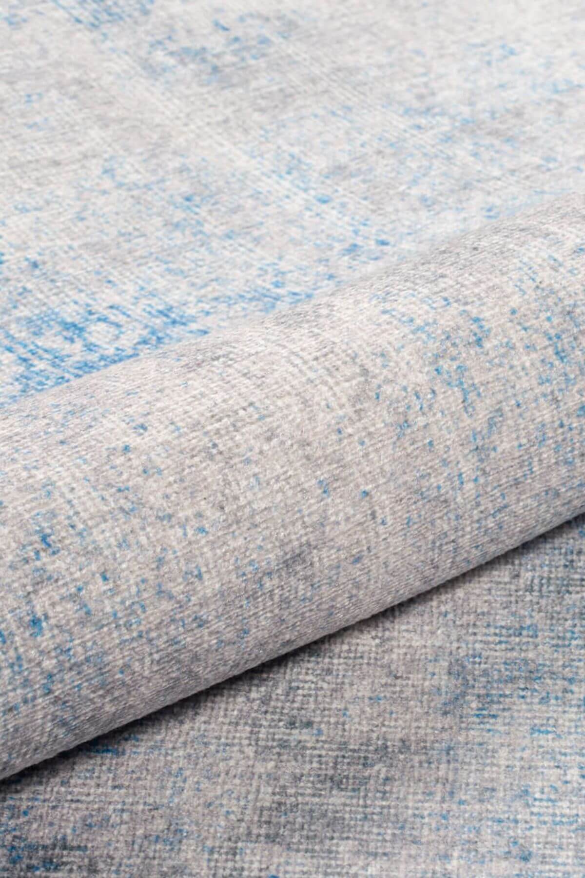 Modern Cotton Area Rug – Washable Non Slip Grey Blue Soft Microfiber Carpet