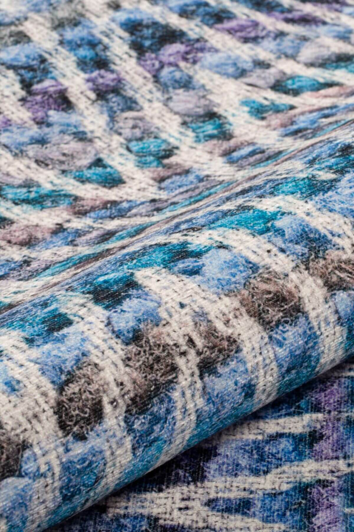 Blue Geometric Area Rug – Washable Non Slip Cotton Rug with High Resolution Print