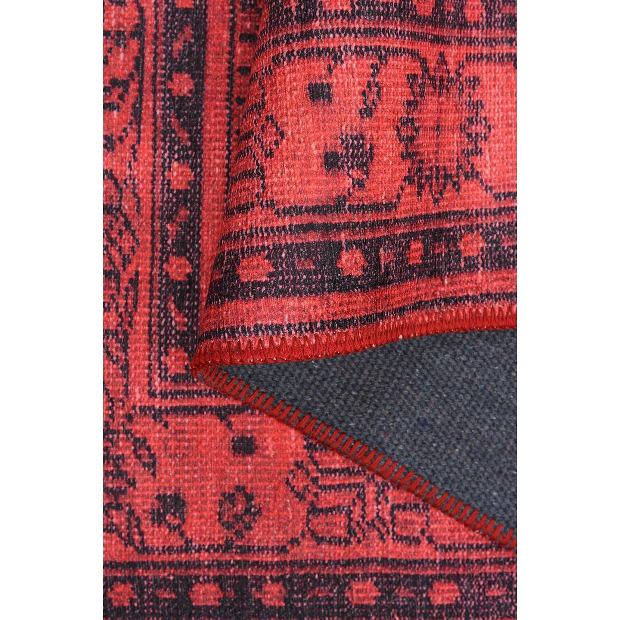 Red Medallion Area Rug - Washable Non Slip Cotton Decorative Living Room Carpet