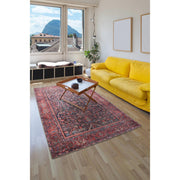 Vintage Cotton Area Rug - Washable Non Slip Red Polyester Woven Rug for Living Room