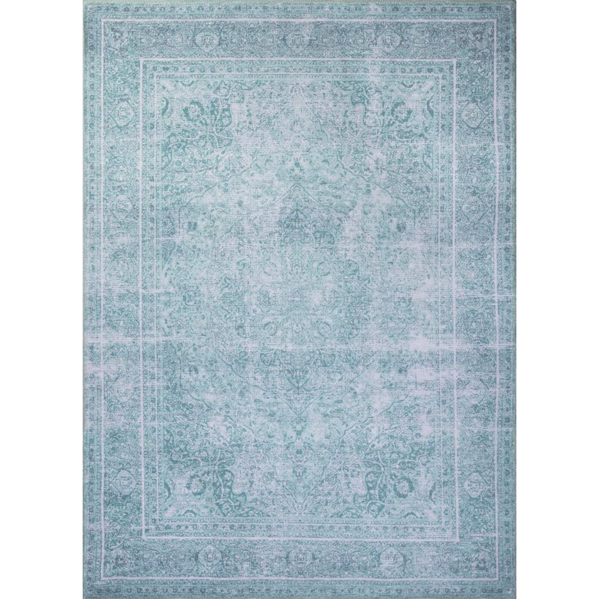 Vintage Cotton Area Rug - Washable Non Slip Green Soft Microfiber Carpet