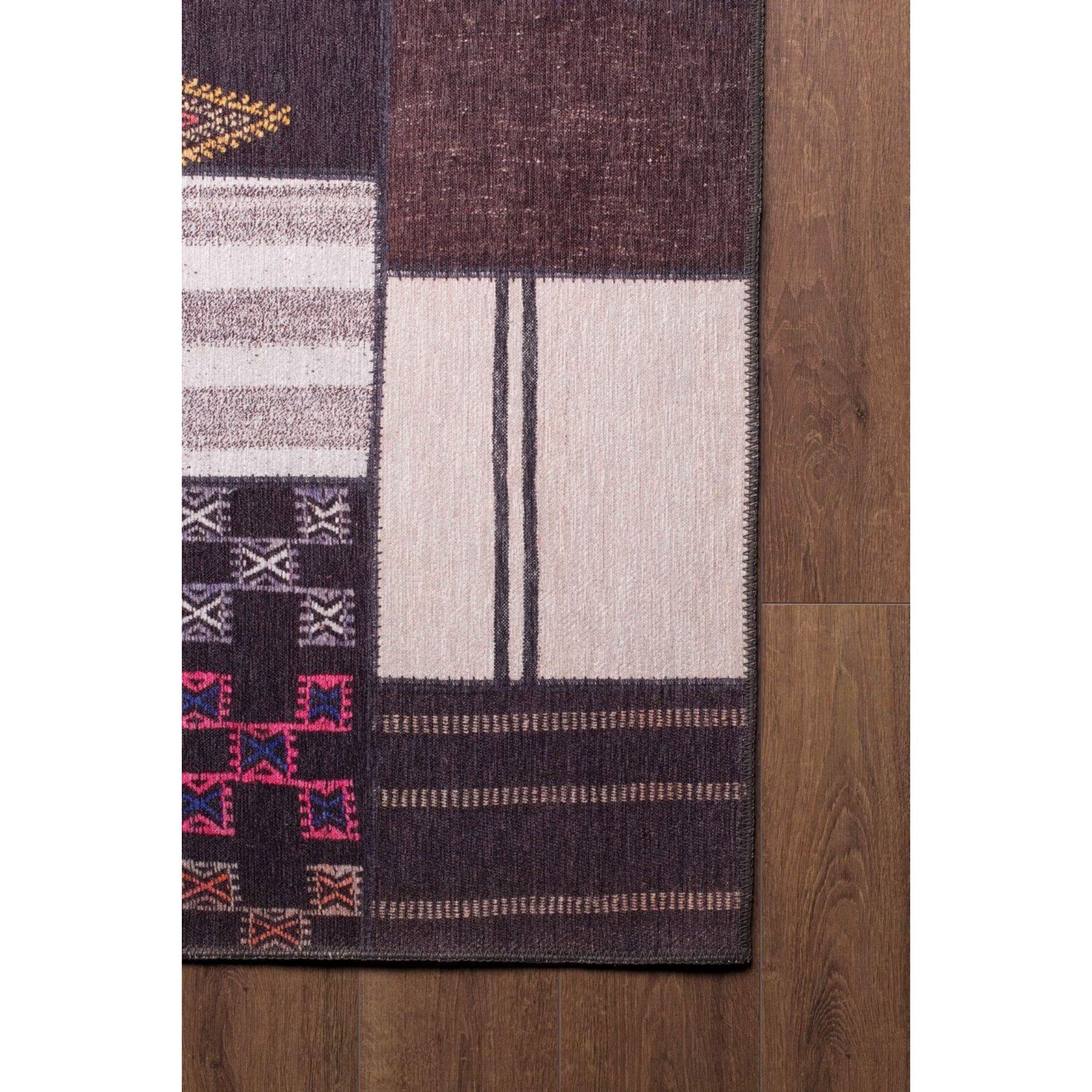 Patchwork Area Rug - Brown Cotton Washable Non Slip Soft Microfiber Carpet