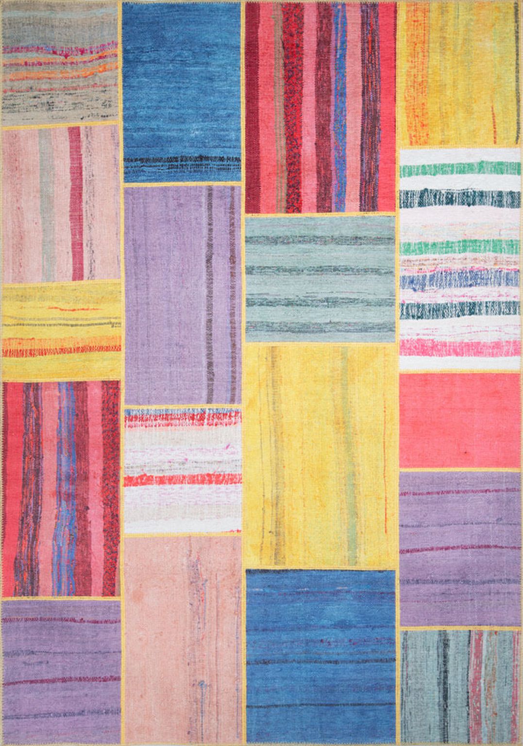 Patchwork Area Rug – Washable Non Slip Cotton Microfiber Floor Rug with Colorful Design