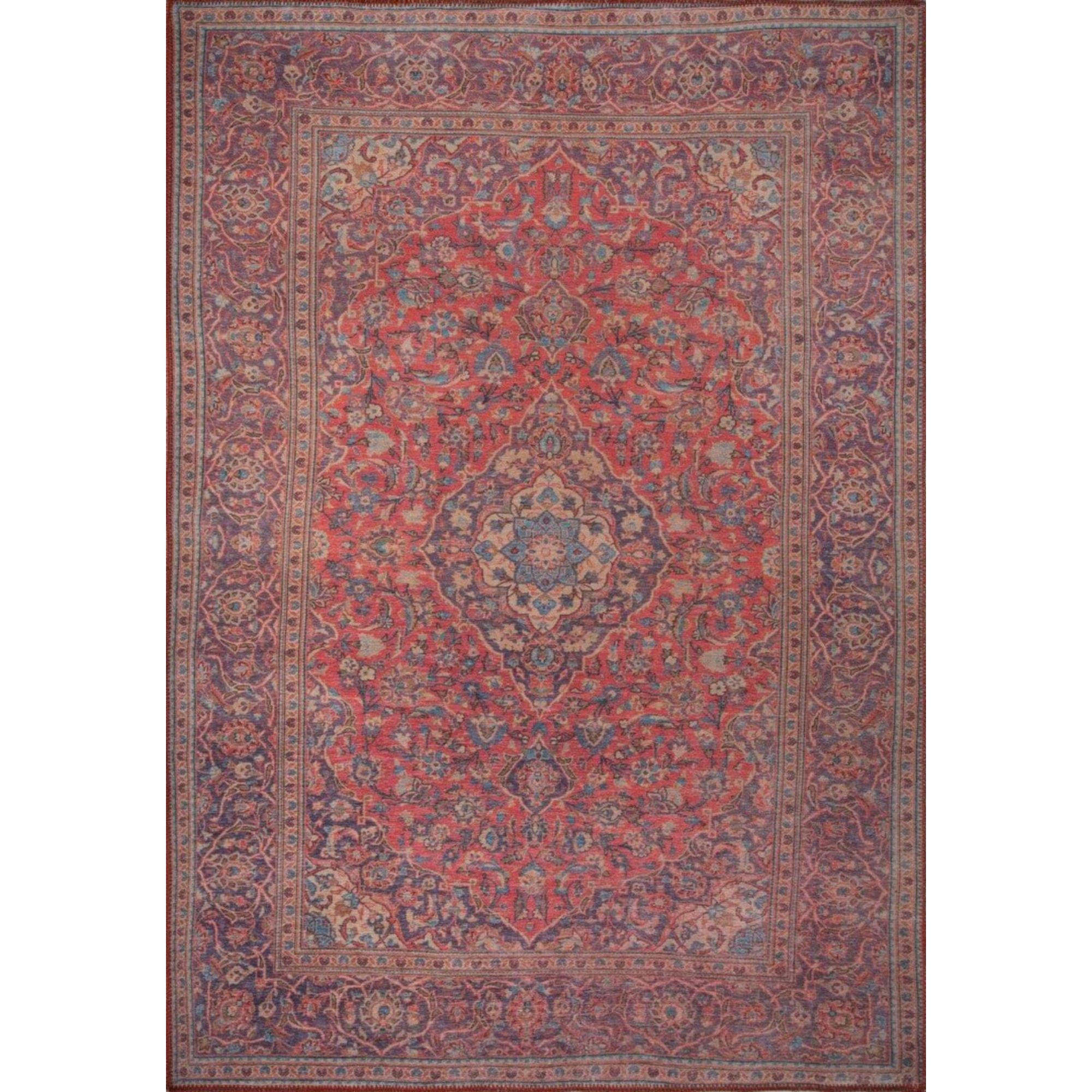 Red Medallion Area Rug – Washable Non Slip Cotton Decorative Floor Mat