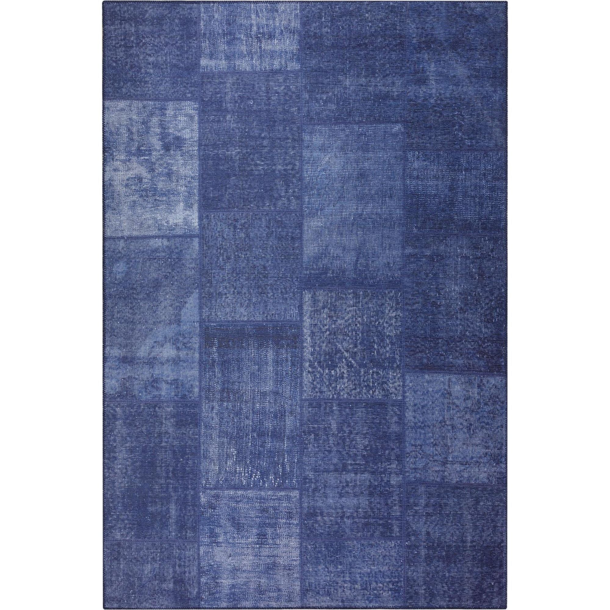 Digital Print Area Rug – Washable Non Slip Navy Blue Patchwork Floor Rug