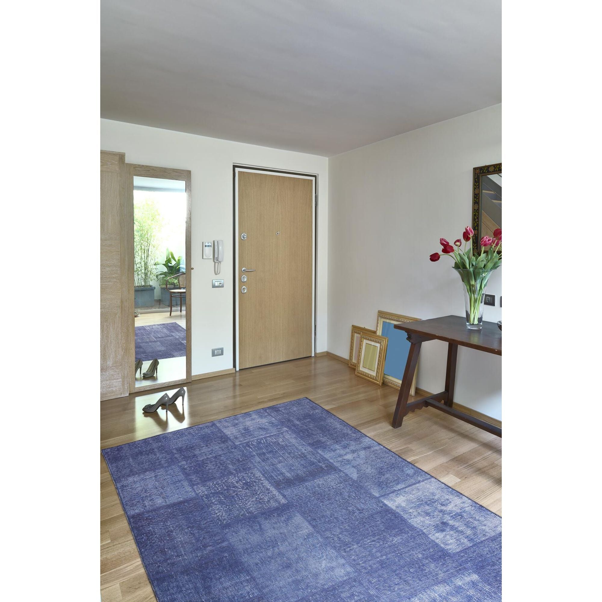 Digital Print Area Rug – Washable Non Slip Navy Blue Patchwork Floor Rug