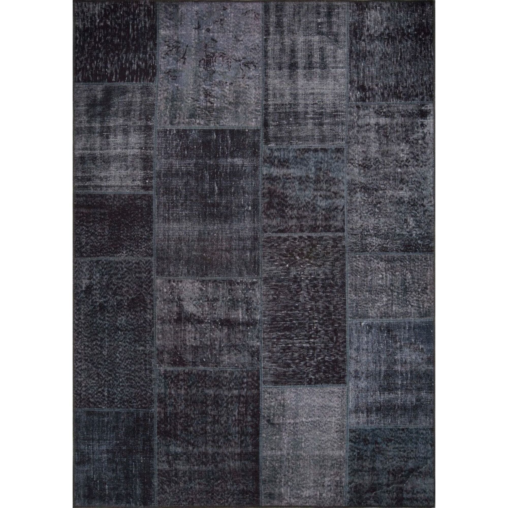 Black Patchwork Rug - Washable Non Slip Cotton Area Rug With Soft Microfiber
