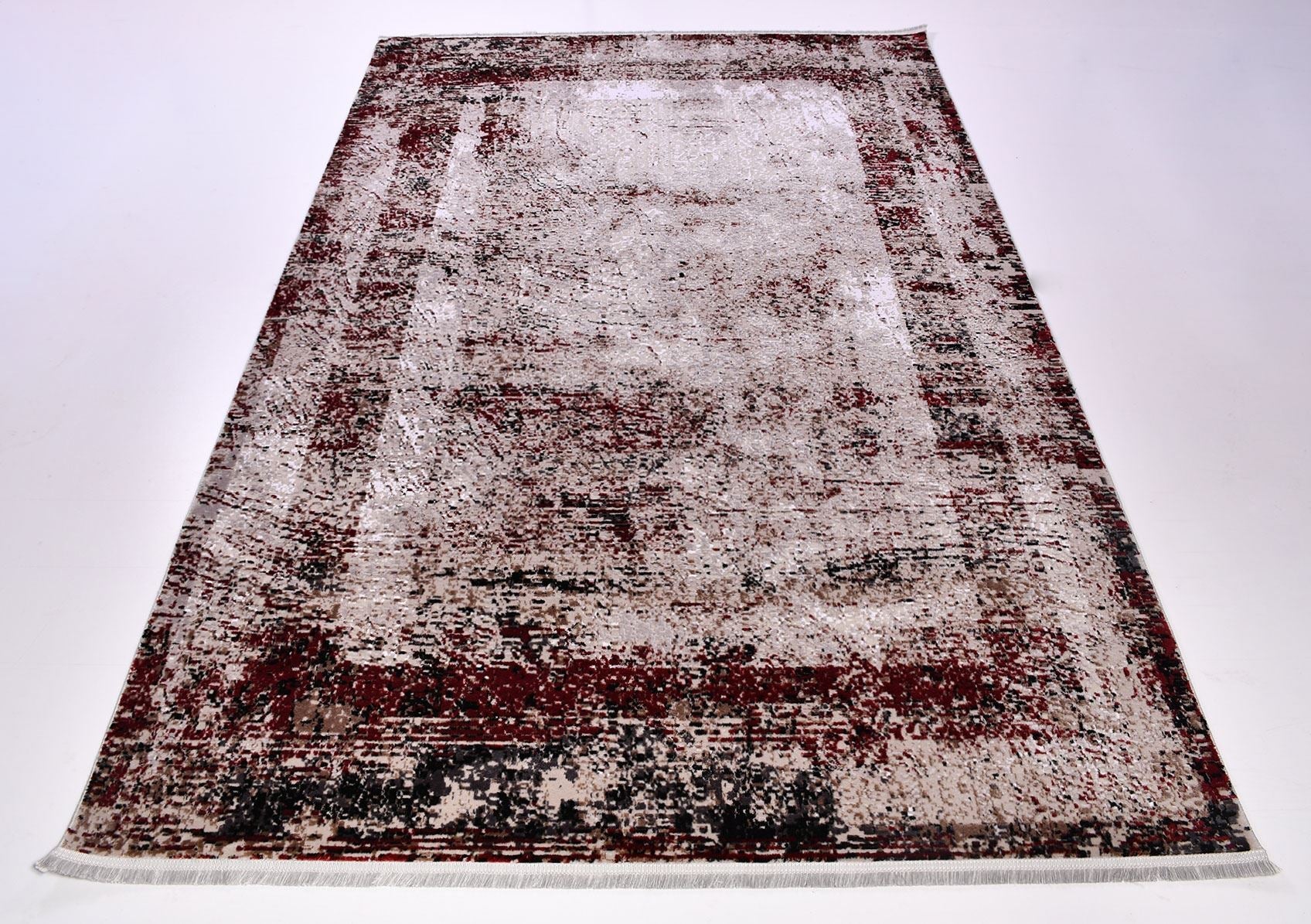 Alaina Burgundy Frame Machine Made Area Rug