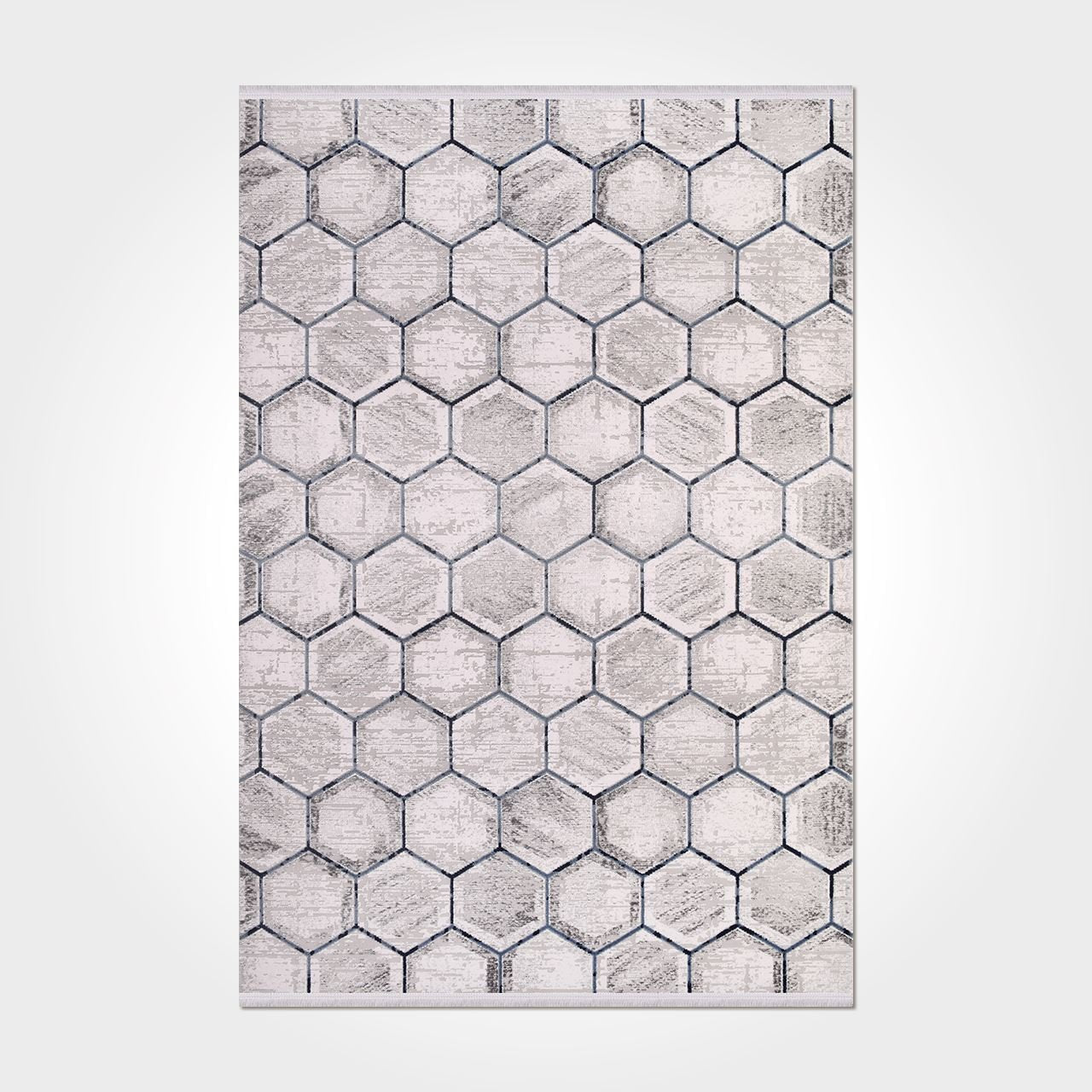 Grey Geometric Area Rug - Machine Made Rug With 10 Mm Pile, Acrylic Yarn