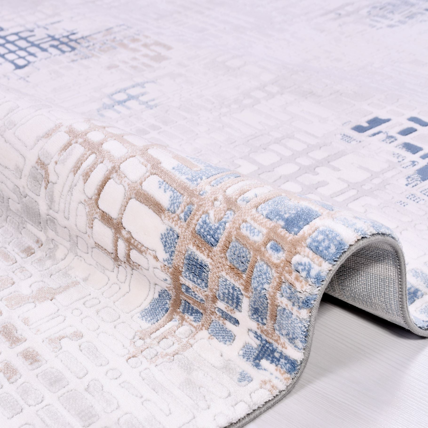 Modern Area Rug | Durable Acrylic Rug with Grey Cotton Weft & Overlocked Edge