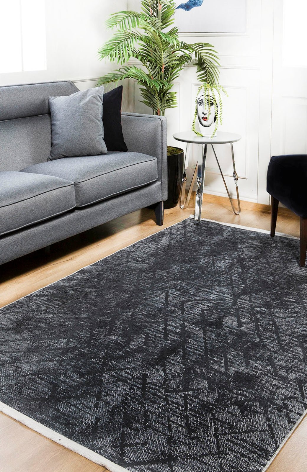 Anthracite Striped Area Rug – Digital Print Rug | Non Slip Carpet for Living Room