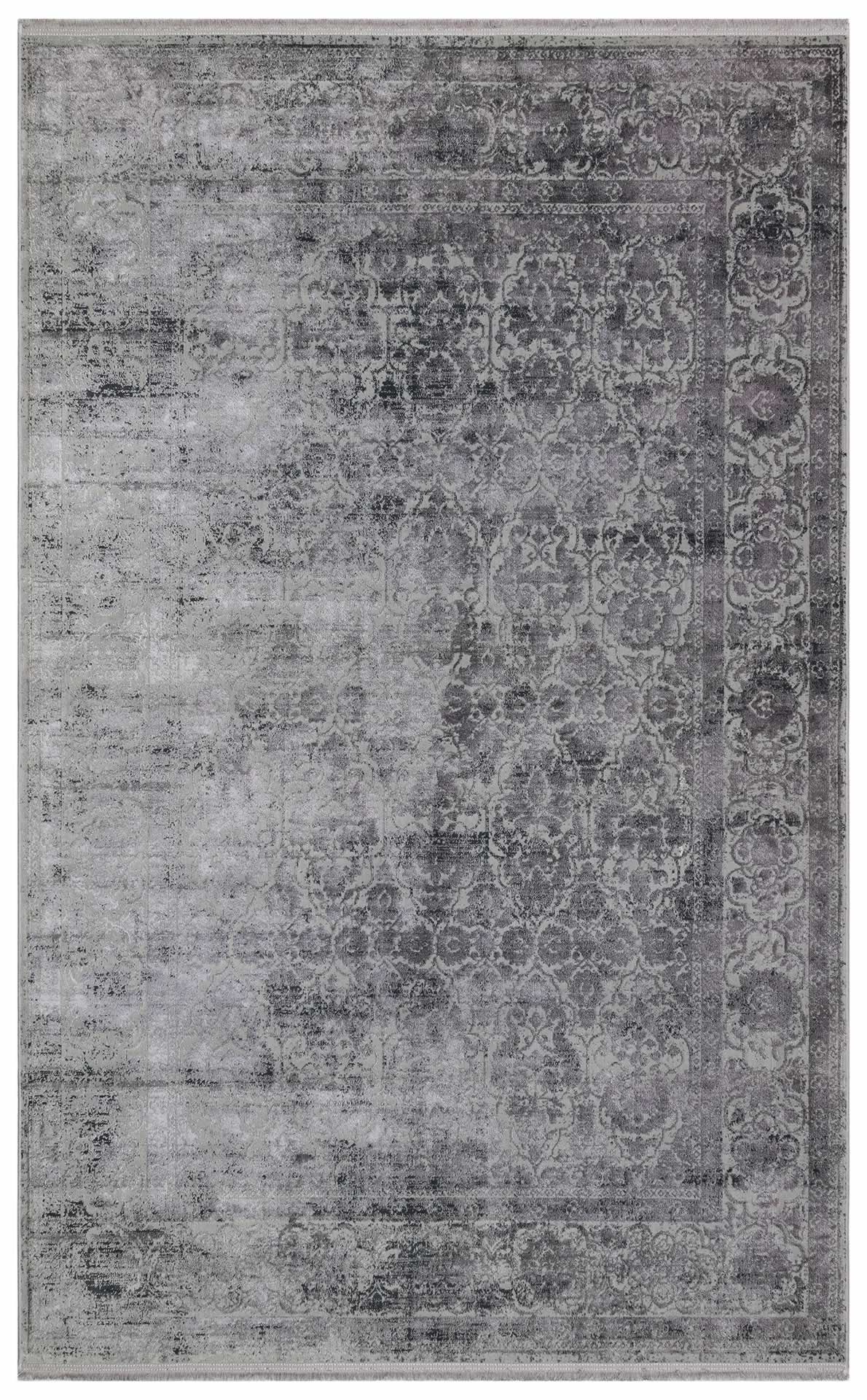Vintage Area Rug – Overdyed Grey Machine Made Rug with Antislip Backing