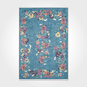 Blue Floral Area Rug – Washable Non Slip Chenille Cotton Carpet with Soft Texture