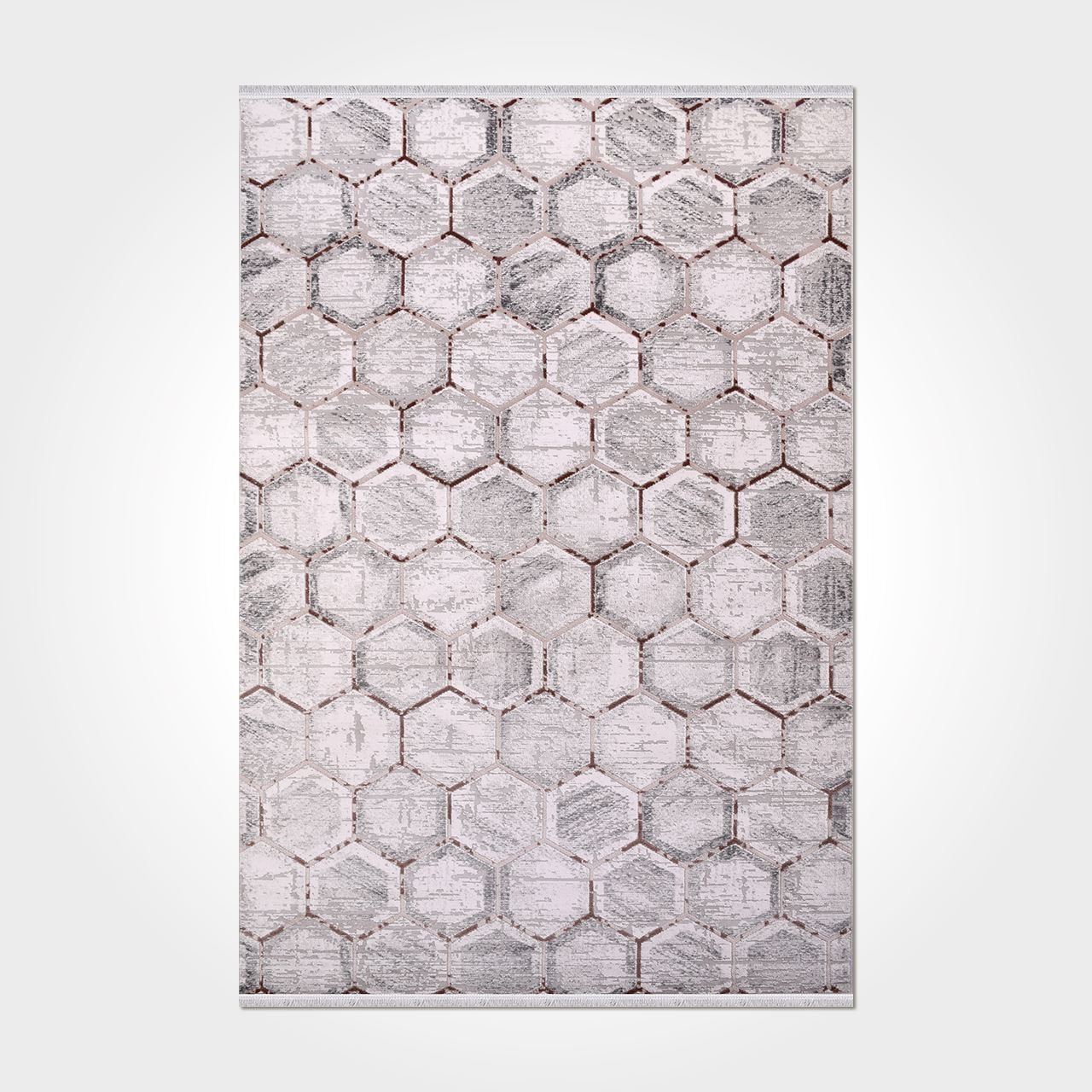 Grey Geometric Area Rug - Machine Made Rug with 10 mm Pile Height, Durable Acrylic Yarn