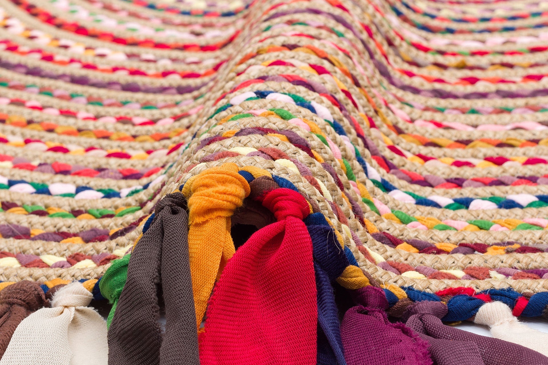 Round Jute Rug - Geometric Jute Rug with Colorful Knit Carpet & Soft Texture