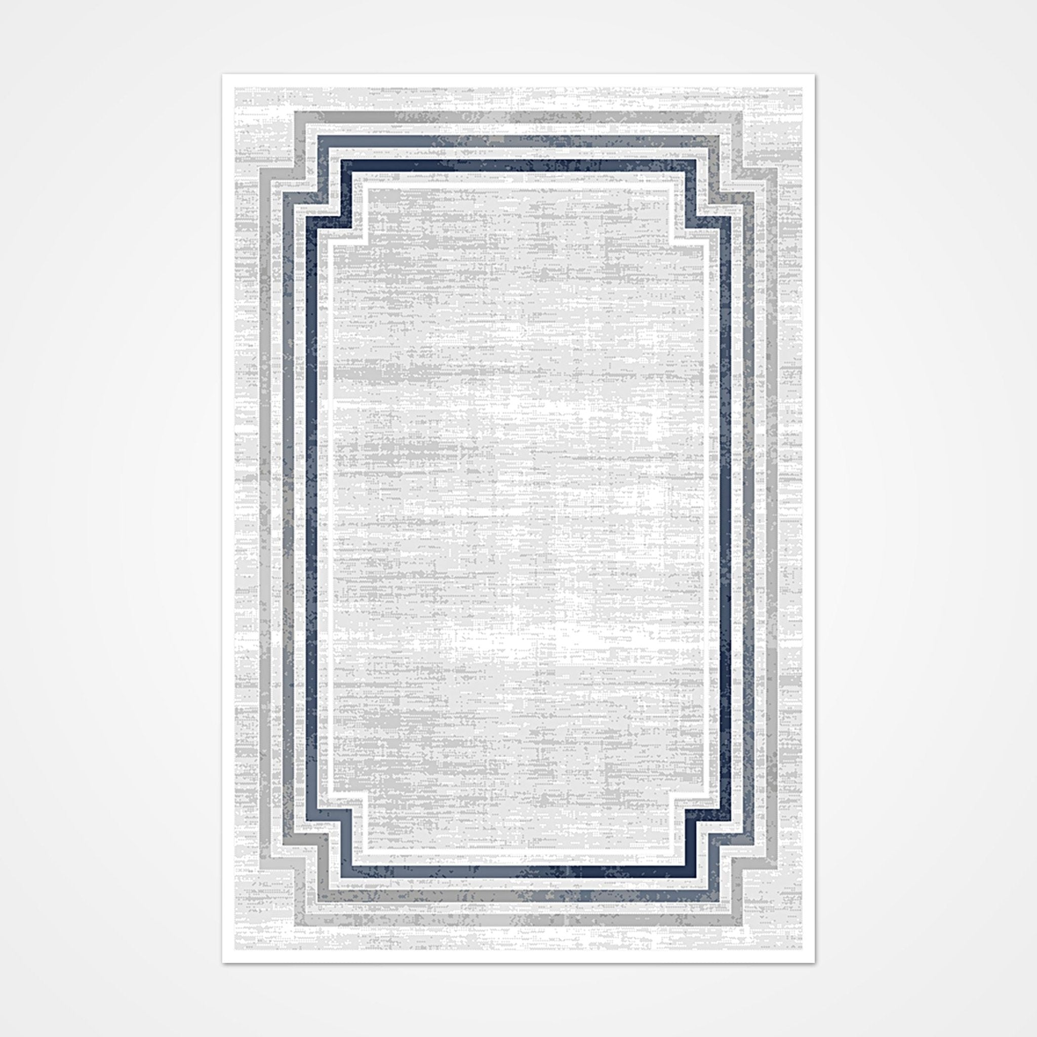 Machine Made Area Rug - Grey Frame Design Rug With 10mm Pile Height