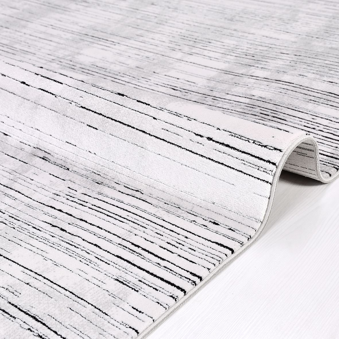 White Striped Area Rug – Machine Made Rug with Acrylic Yarn & Cotton Weft Carpet