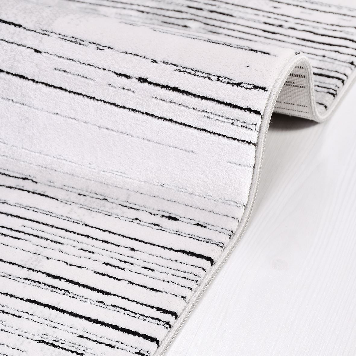 White Striped Area Rug – Machine Made Rug with Acrylic Yarn & Cotton Weft Carpet