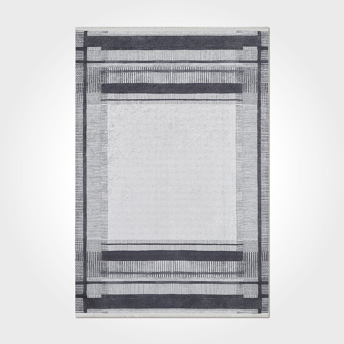 Chenille Cotton Area Rug - Washable Non Slip Grey Frame Rug With Polyester Yarn
