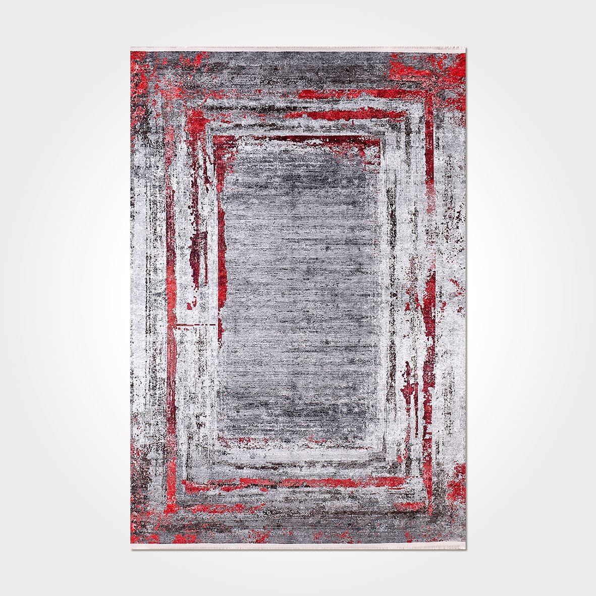 Grey Chenille Area Rug – Washable Non Slip Cotton Polyester Carpet With Frame