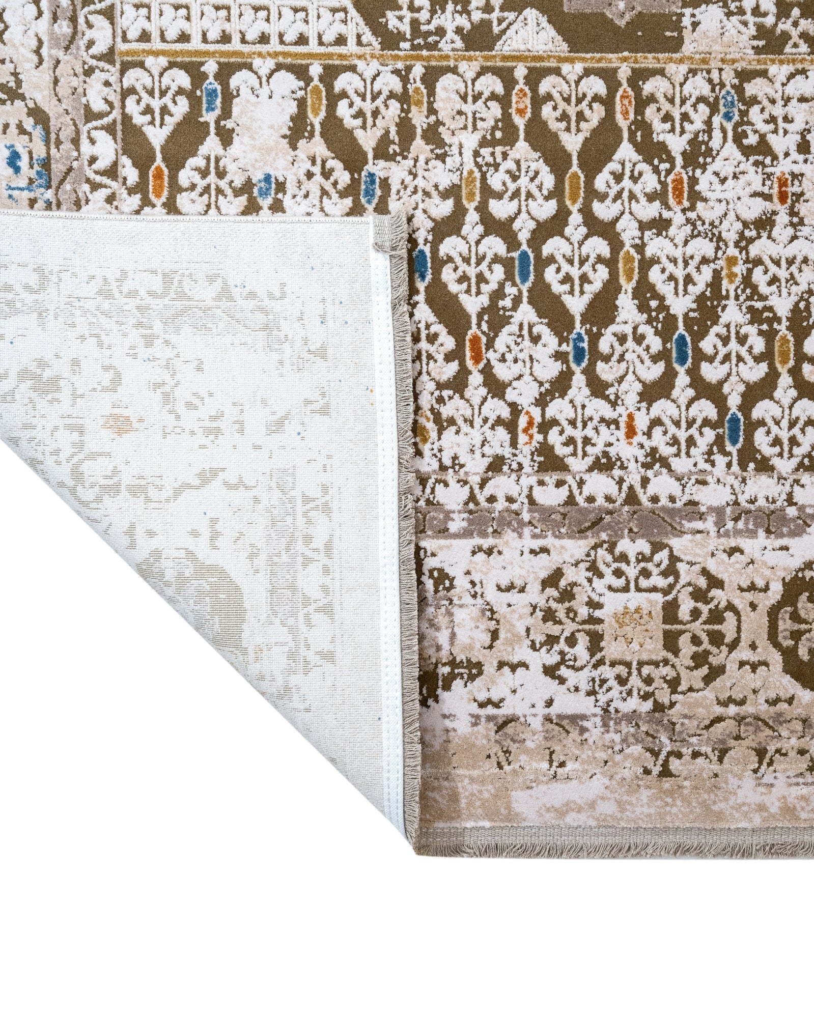 Vintage Viscose Area Rug – Brown Machine Made Rug with Fringed Edges for Living Room