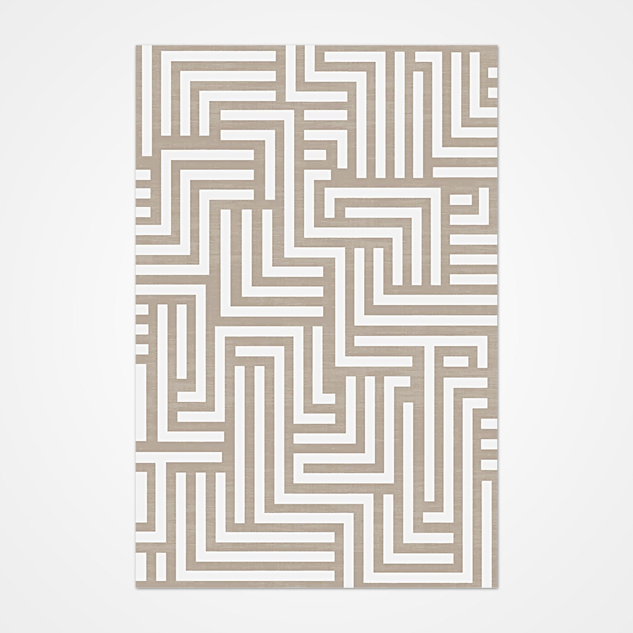 Geometric Area Rug - Machine Made Cream Rug with 10mm Pile, Durable Floor Covering