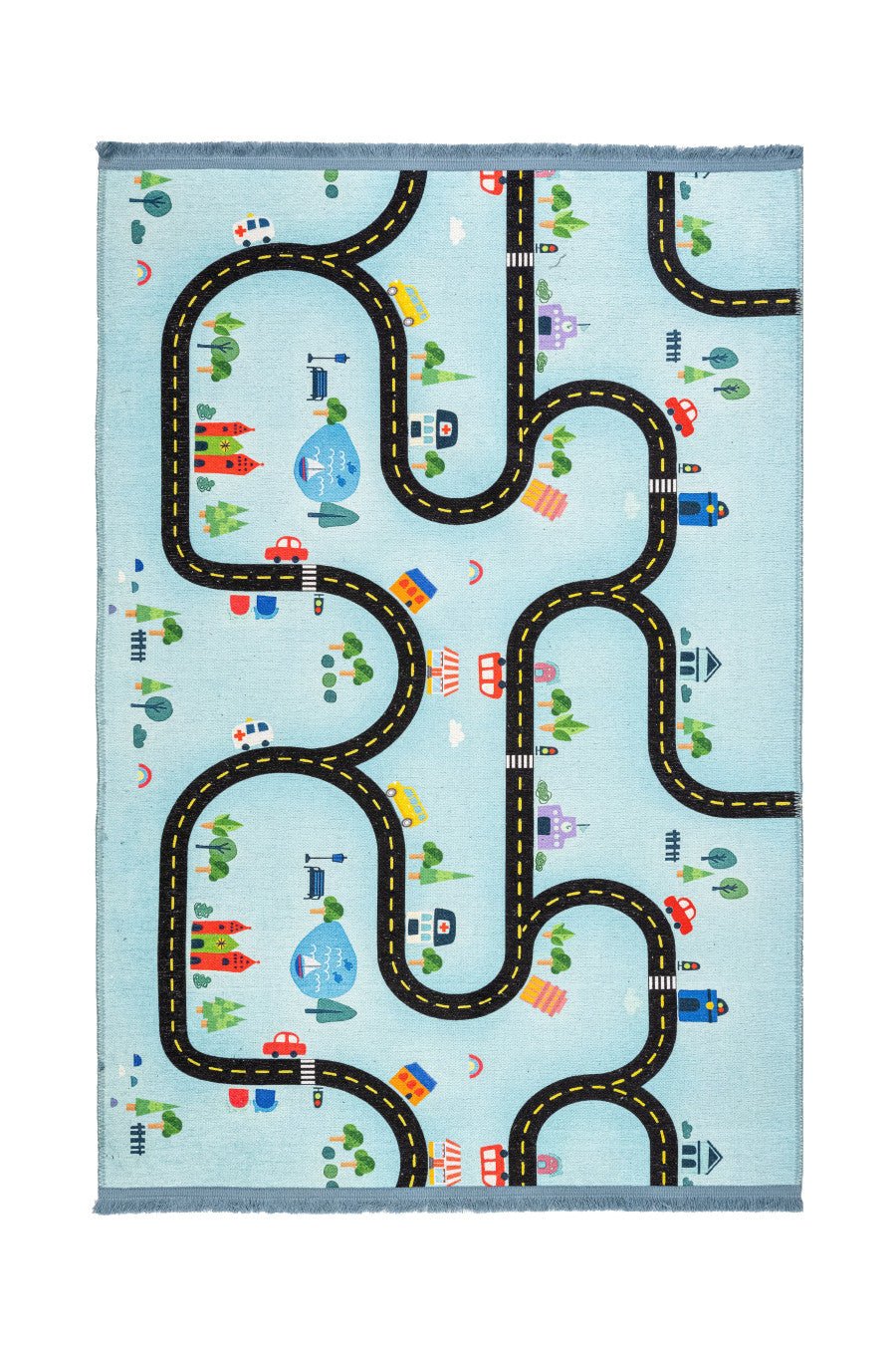 Blue Cotton Area Rug – Digital Print Figured Chenille Fabric Carpet for Kids Room