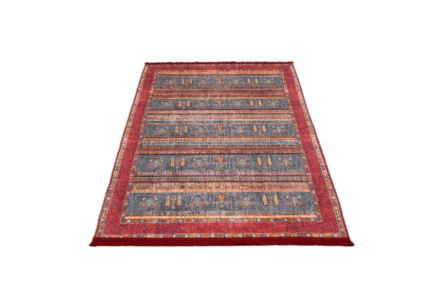 Digital Print Area Rug – Stylish Red Frame Cotton Chenille Washable Carpet