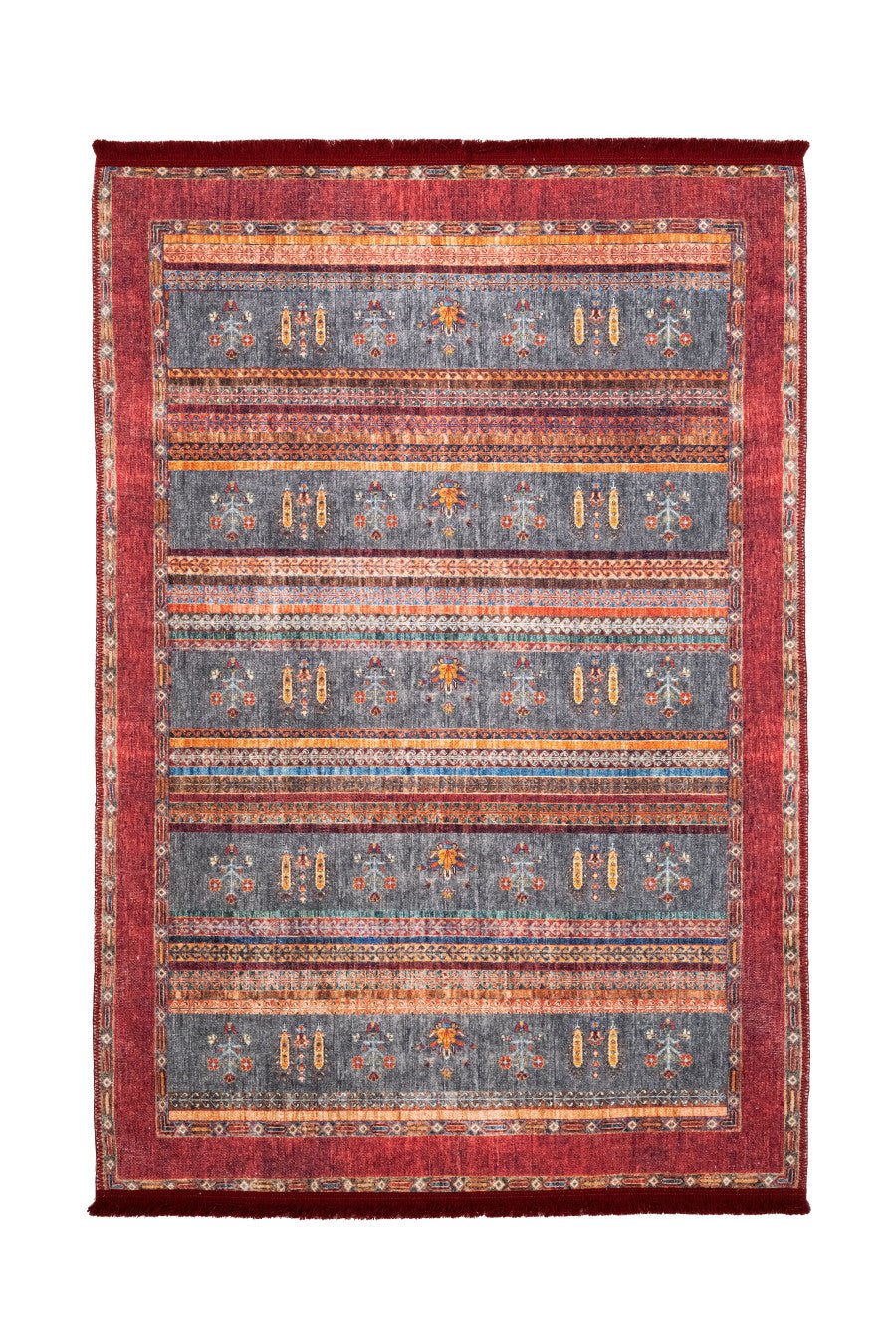 Digital Print Area Rug – Stylish Red Frame Cotton Chenille Washable Carpet