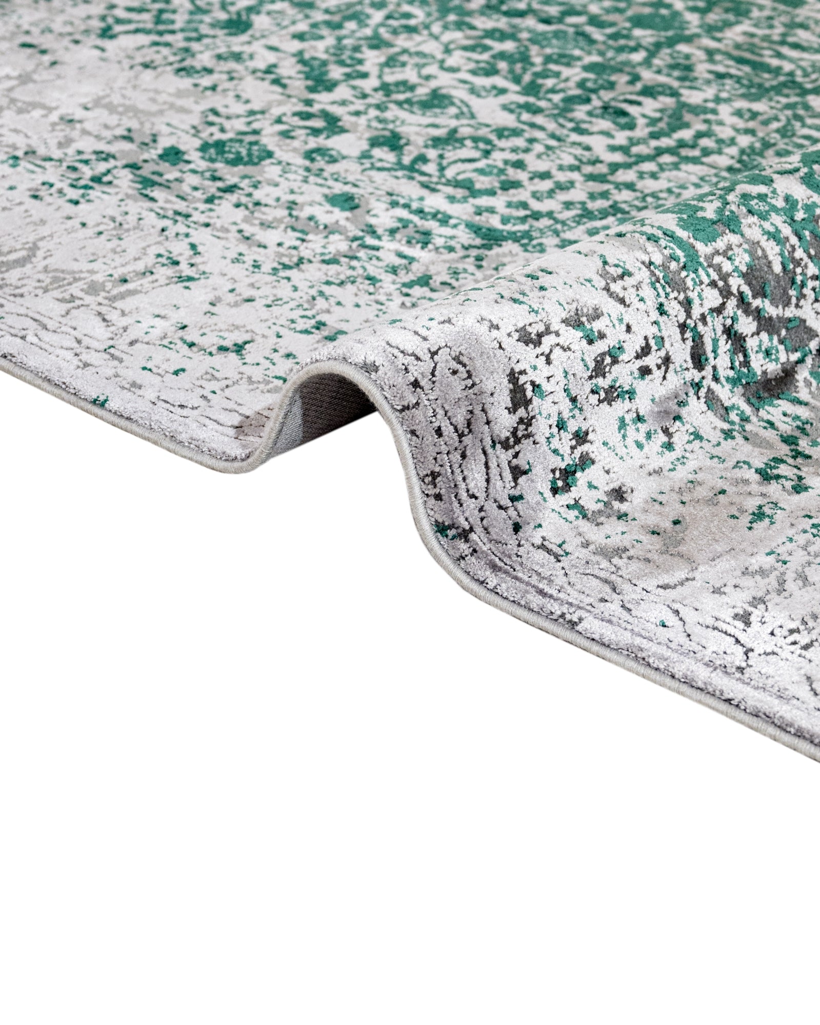 Vintage Viscose Area Rug – Machine Made Grey Carpet with Fringed Edges