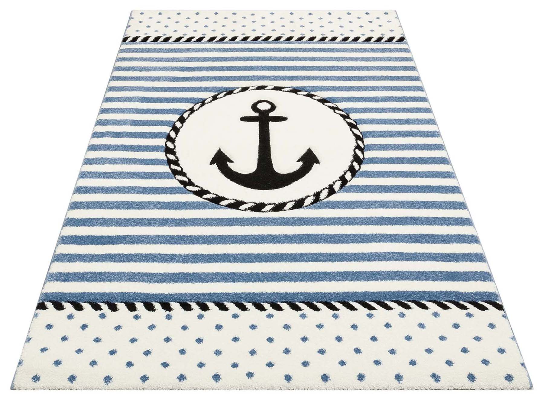 Kids Blue Rug – Soft Flatweave Anti Slip Children's Carpet for Playroom
