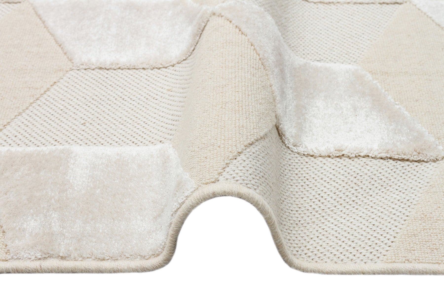 Geometric Wool Area Rug - Machine Made Cream Flatweave Carpet with Soft Texture
