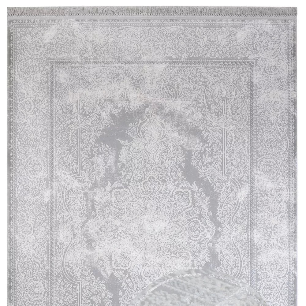 Machine Made Area Rug | Classic Grey Acrylic Rug with Fringed Edges