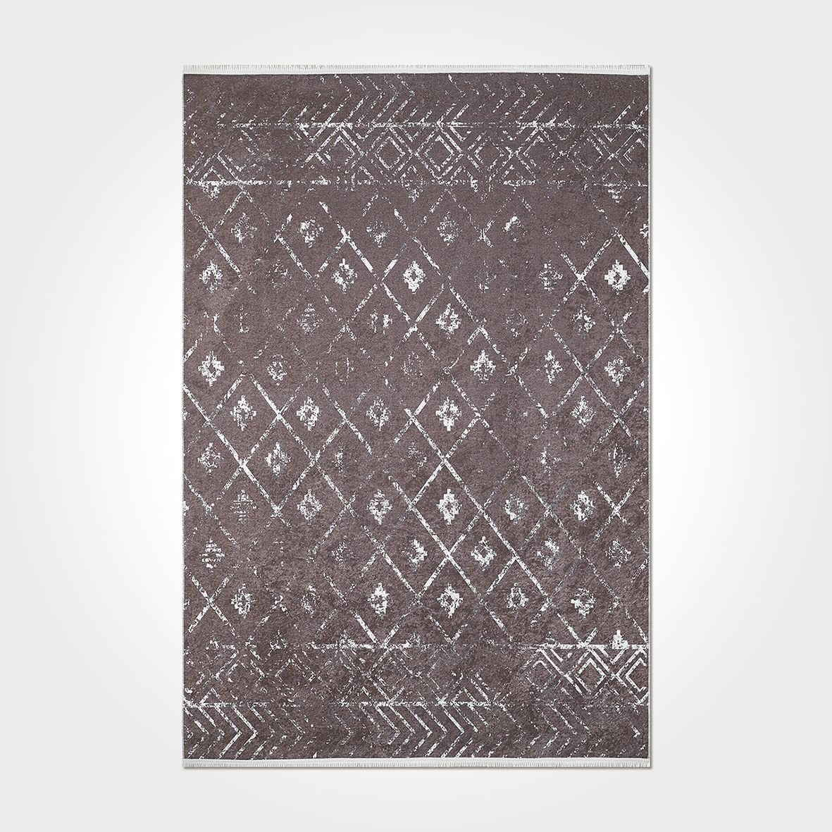 Geometric Area Rug - Brown Chenille Cotton Washable Non Slip Carpet