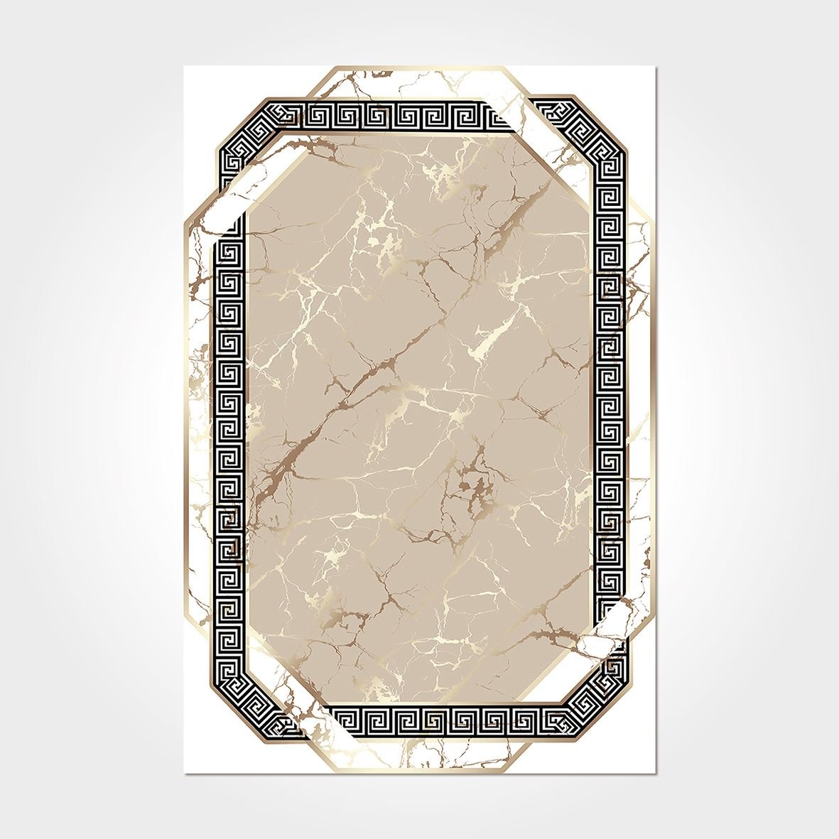 Digital Print Area Rug – Washable Non Slip Chenille Cotton Rug with Brown Frame