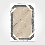 Digital Print Area Rug – Washable Non Slip Chenille Cotton Rug with Brown Frame